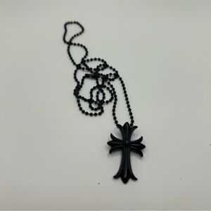 Black Cross Necklace Long Link Pendant Chain Christian Crucifix Jewelry Unisex